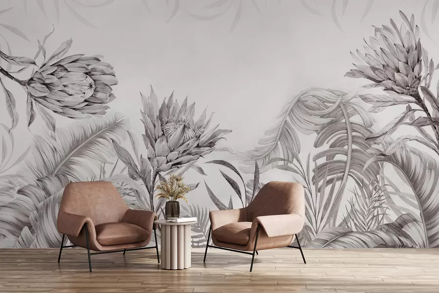 wall murals Protea among tropical leaves w03952v1