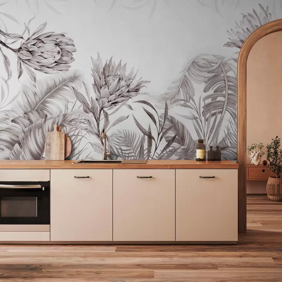 wall murals Protea among tropical leaves w03952v1