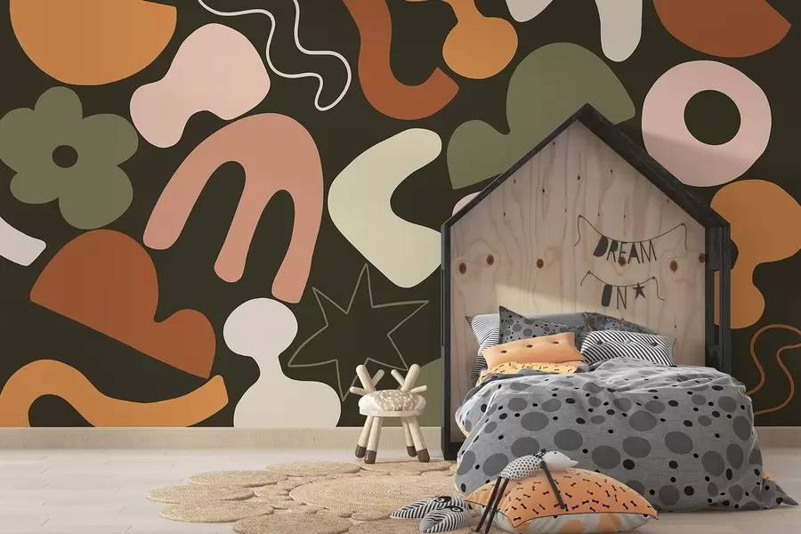 wall murals Geometric figures, juvenile, abstraction, dark green background w04067v2