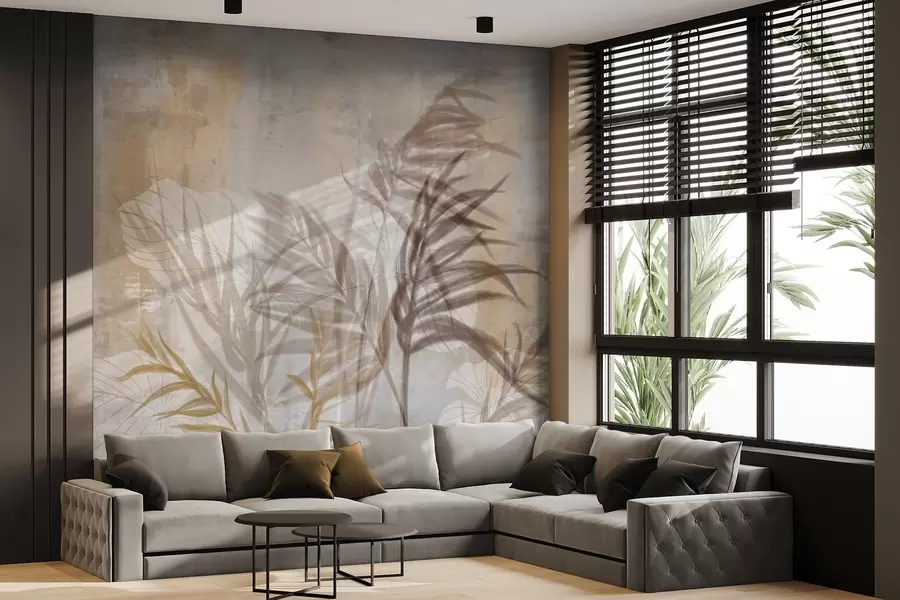 wall murals Beige and brown botanical illustration of pampas grass, soft textures, and a minimalist composition w09162