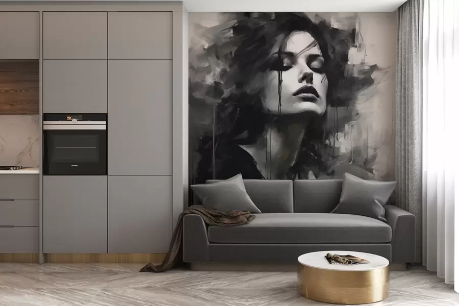 wall murals Portrait of a woman in gray and black garments w04049