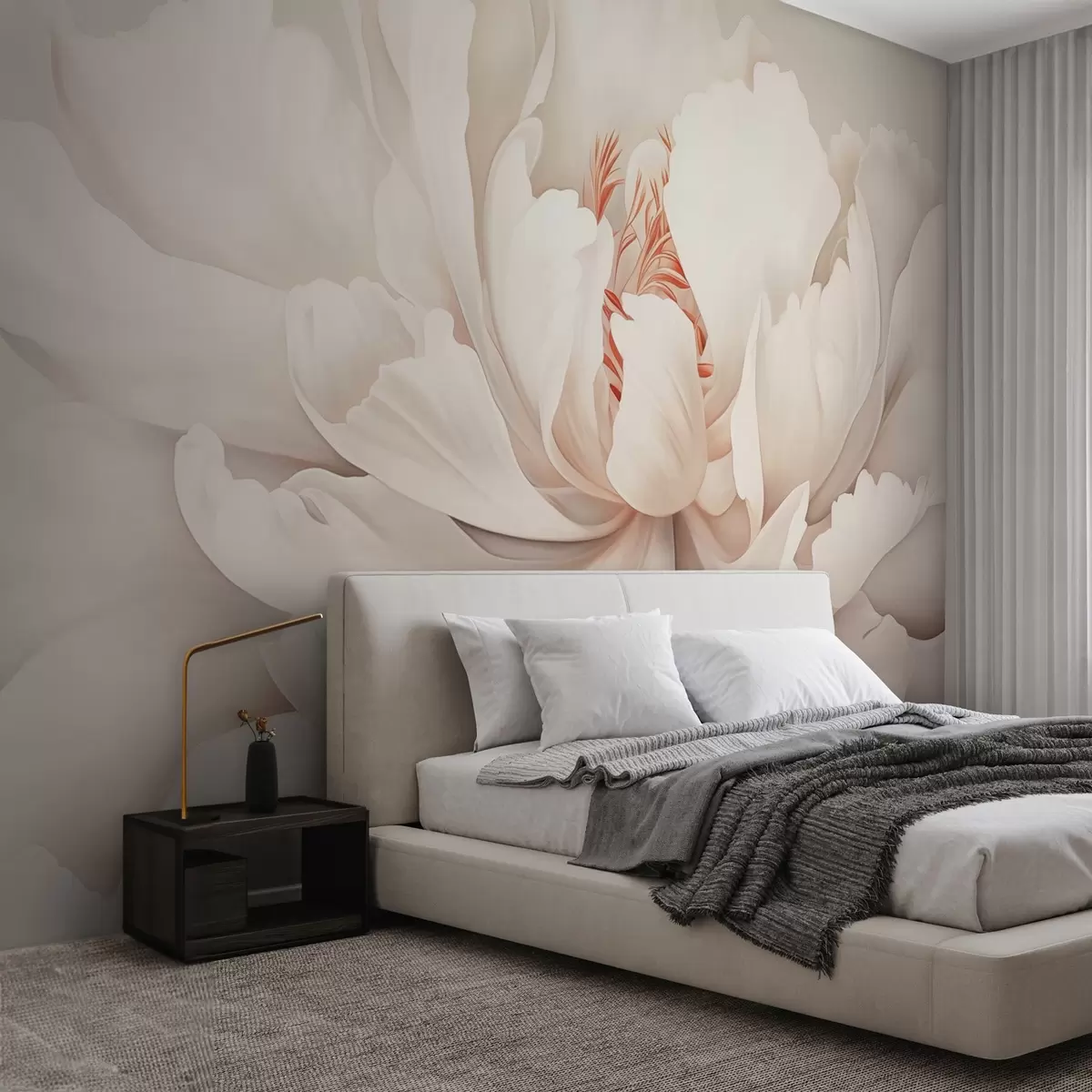 wall murals Blooming peony bud in pastel colors w04061