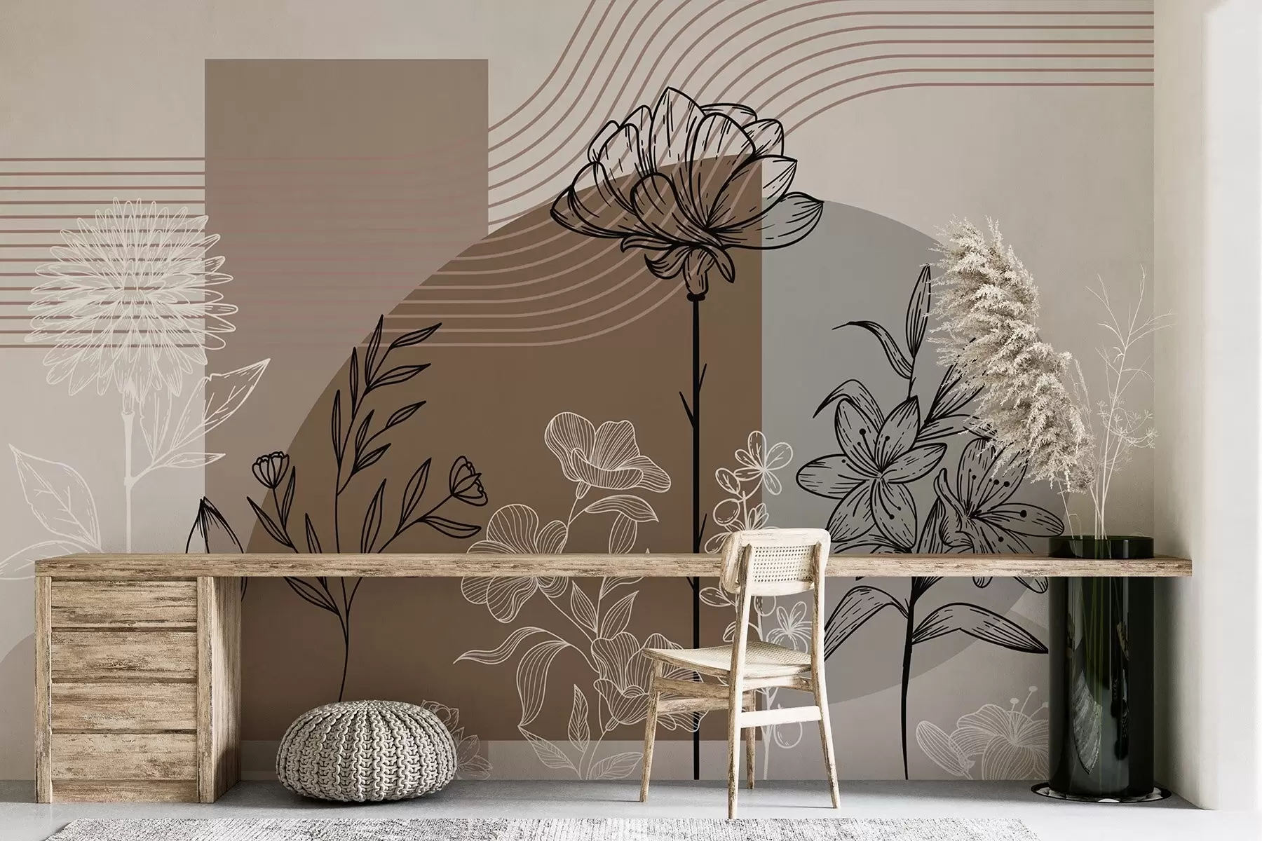 wall murals Boho floral outline w04081