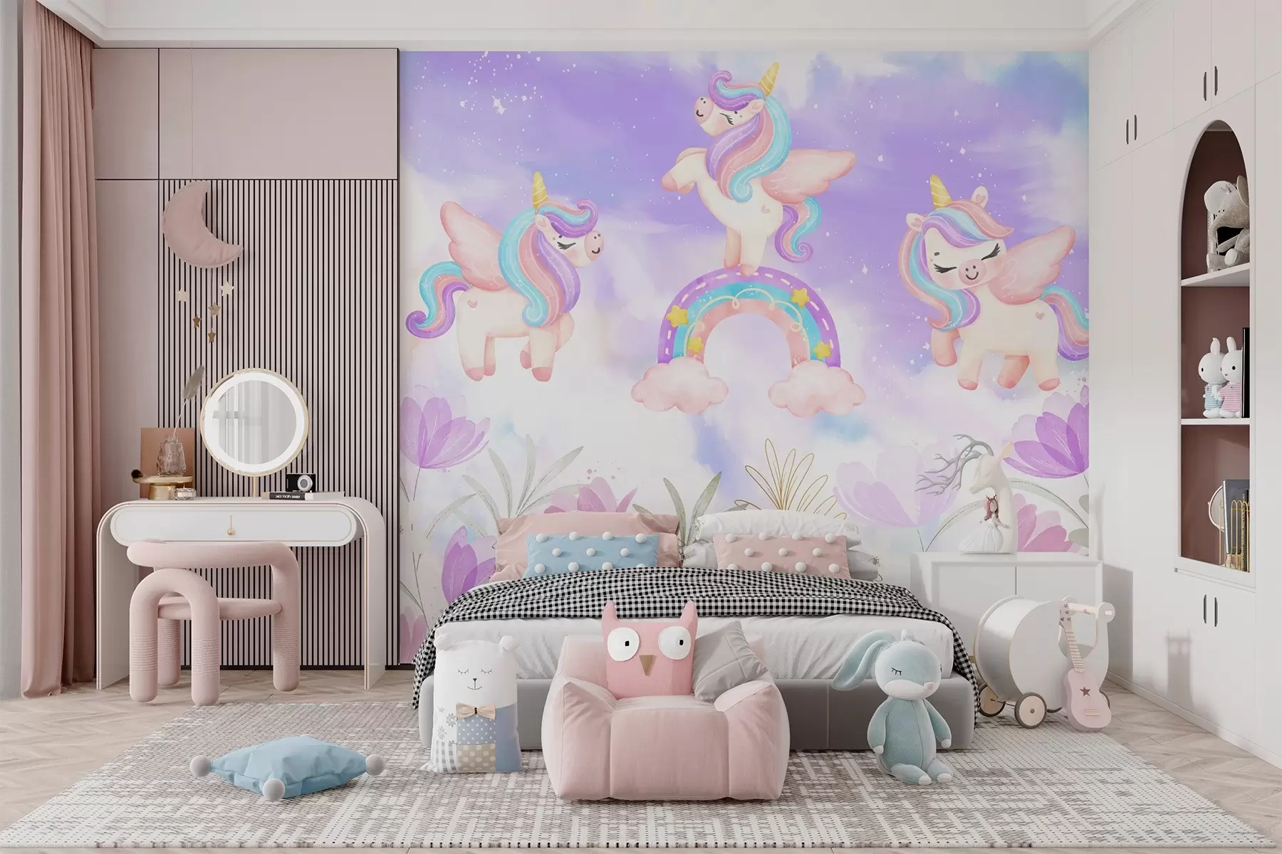 wall murals Unicorns on a rainbow w04084