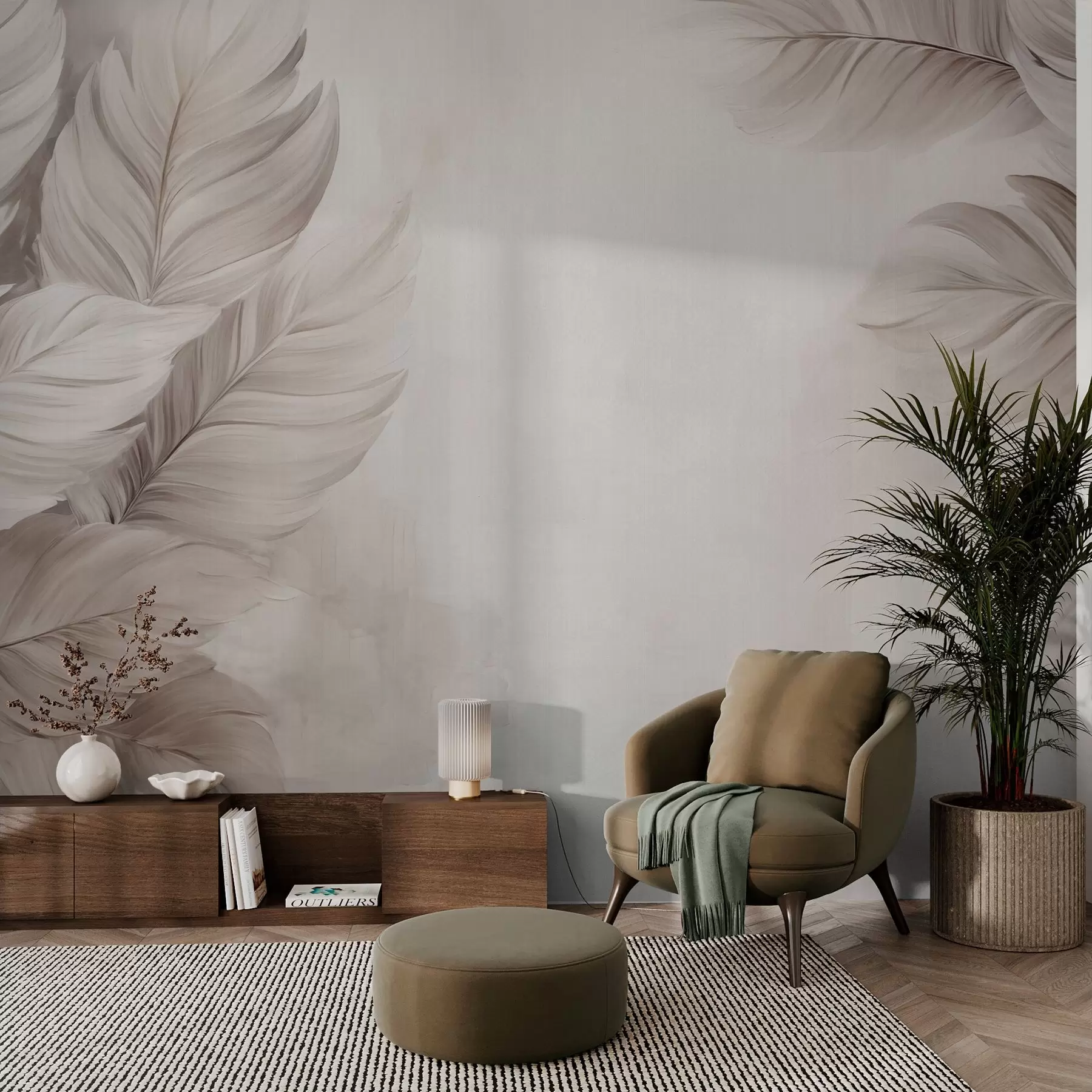 wall murals Pastel leaves w09175