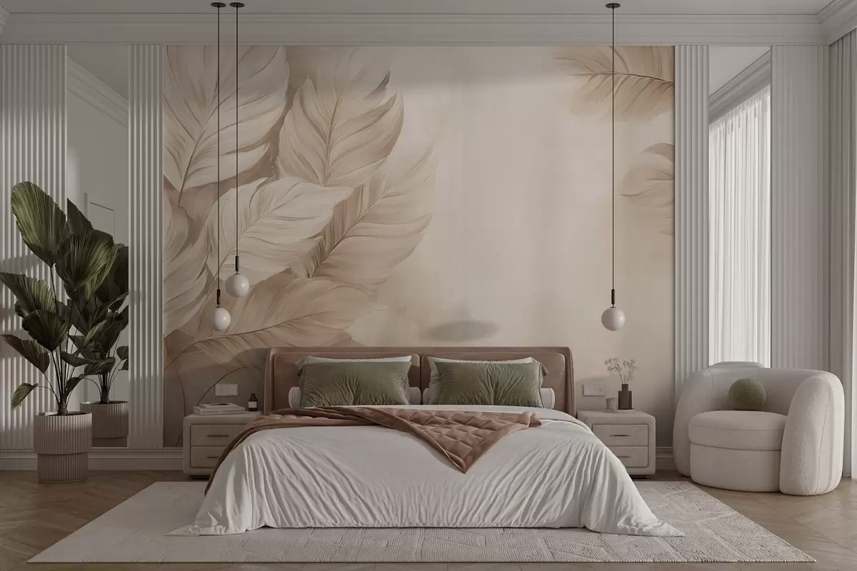 wall murals Beige leaves w09175v2