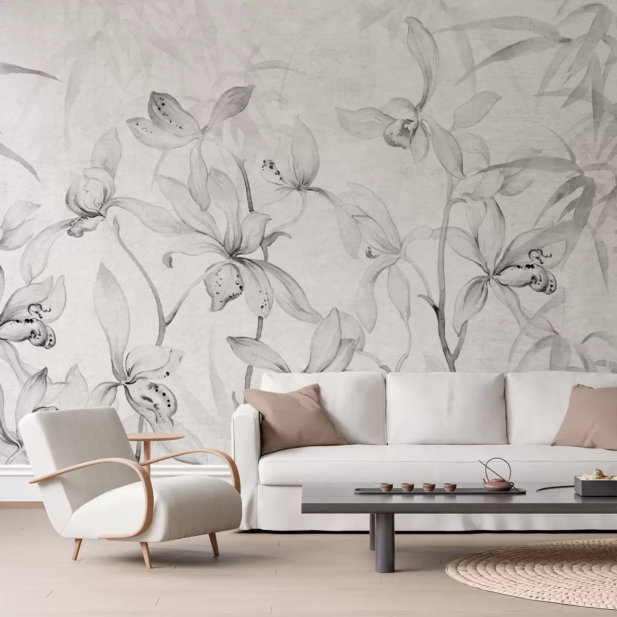 wall murals Wild orchids, monochrome shades w03933v2