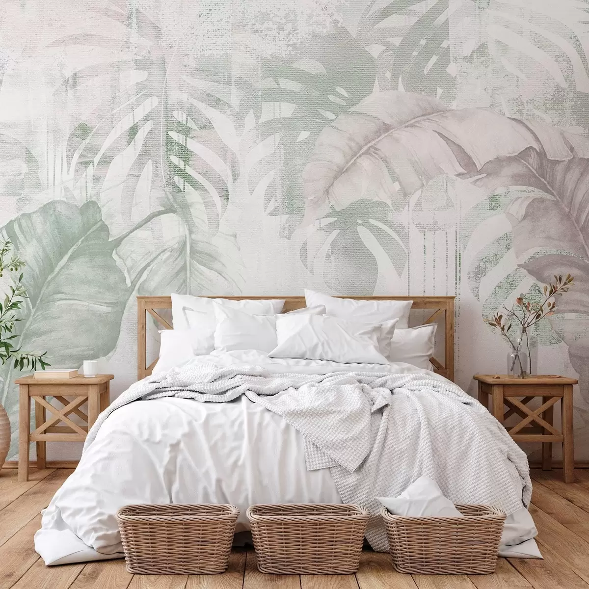 wall murals Tropical leaves in grunge style w03956v2