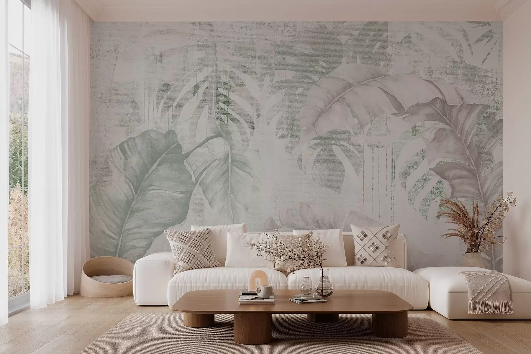 wall murals Tropical leaves in grunge style w03956v2