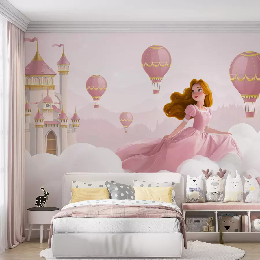 wall murals Princess among the clouds on the background of the landscape with the castle w04015v1