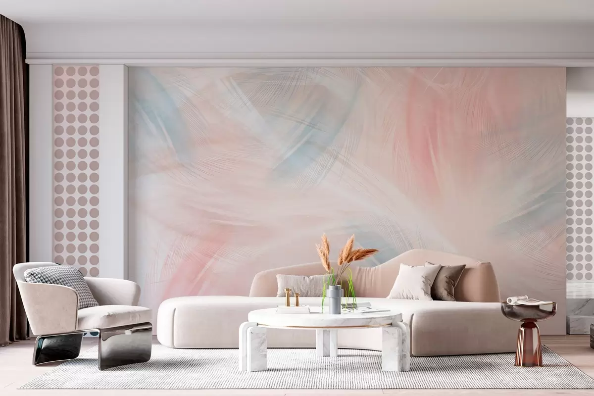 wall murals airy feathers in shades of pink and blue w04071