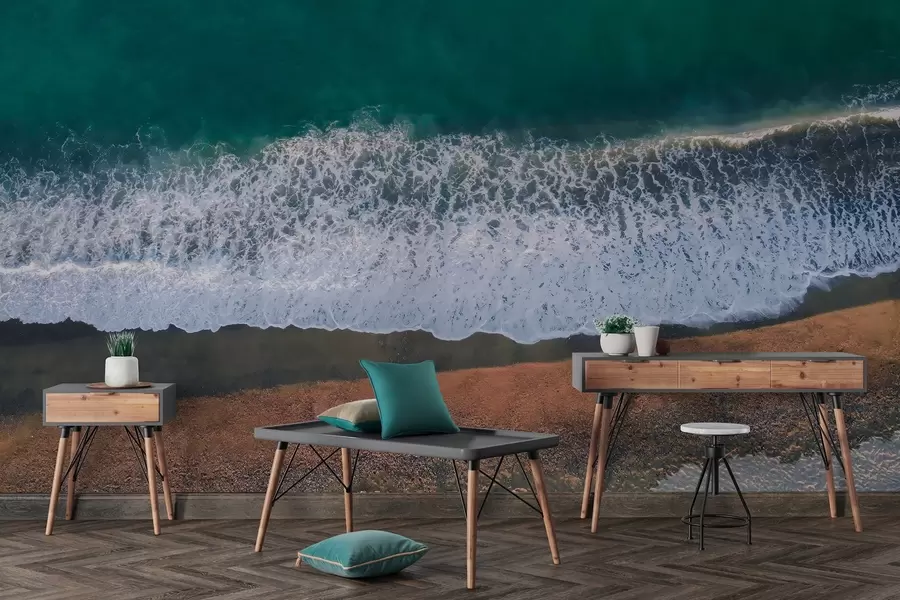 wall murals Ocean waves, beach, air photography, realism, summer w04095
