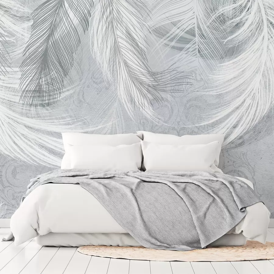 wall murals Delicate feathers blue shades w04102v1