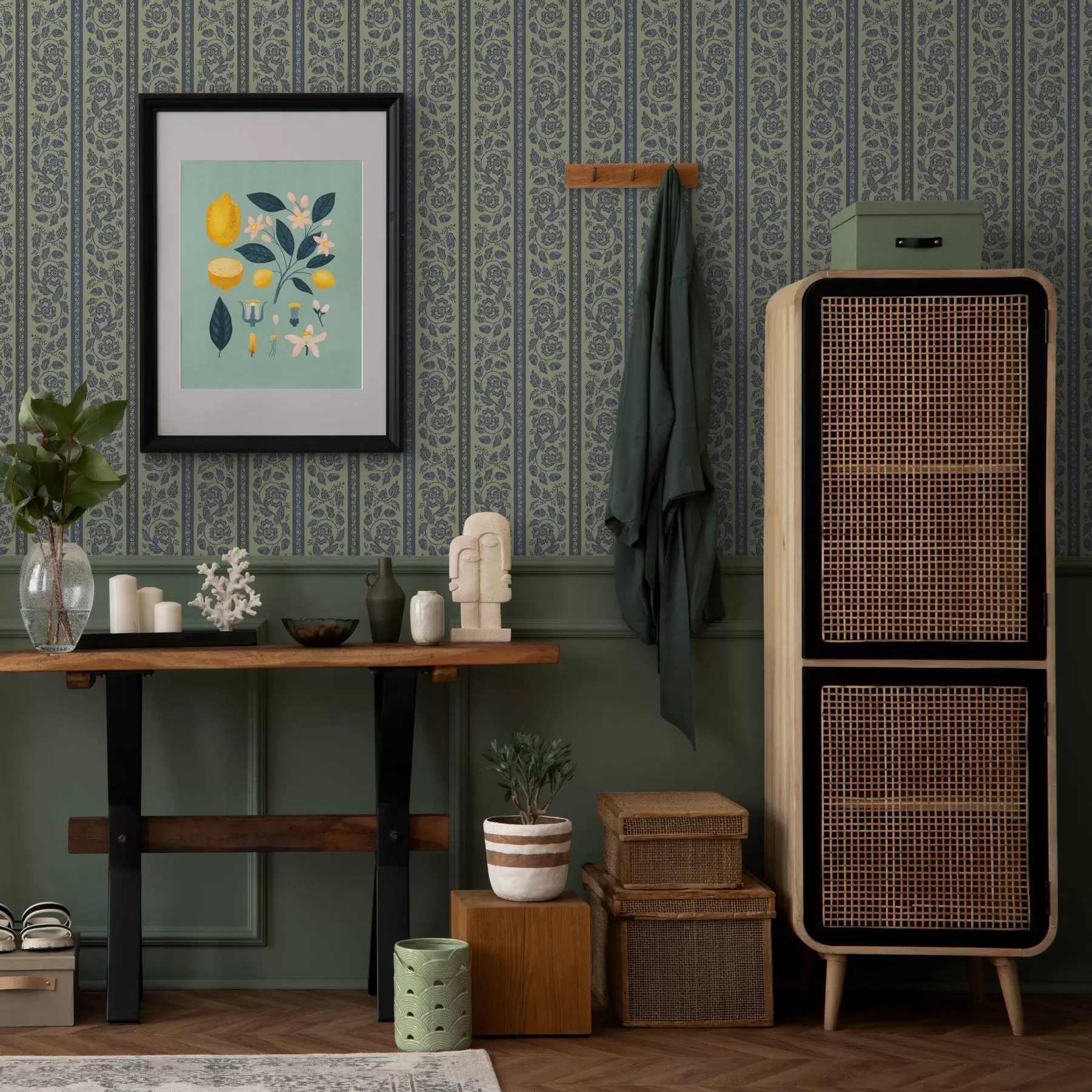 wall murals Vintage blue ornament with flowers and acorns a00181v1