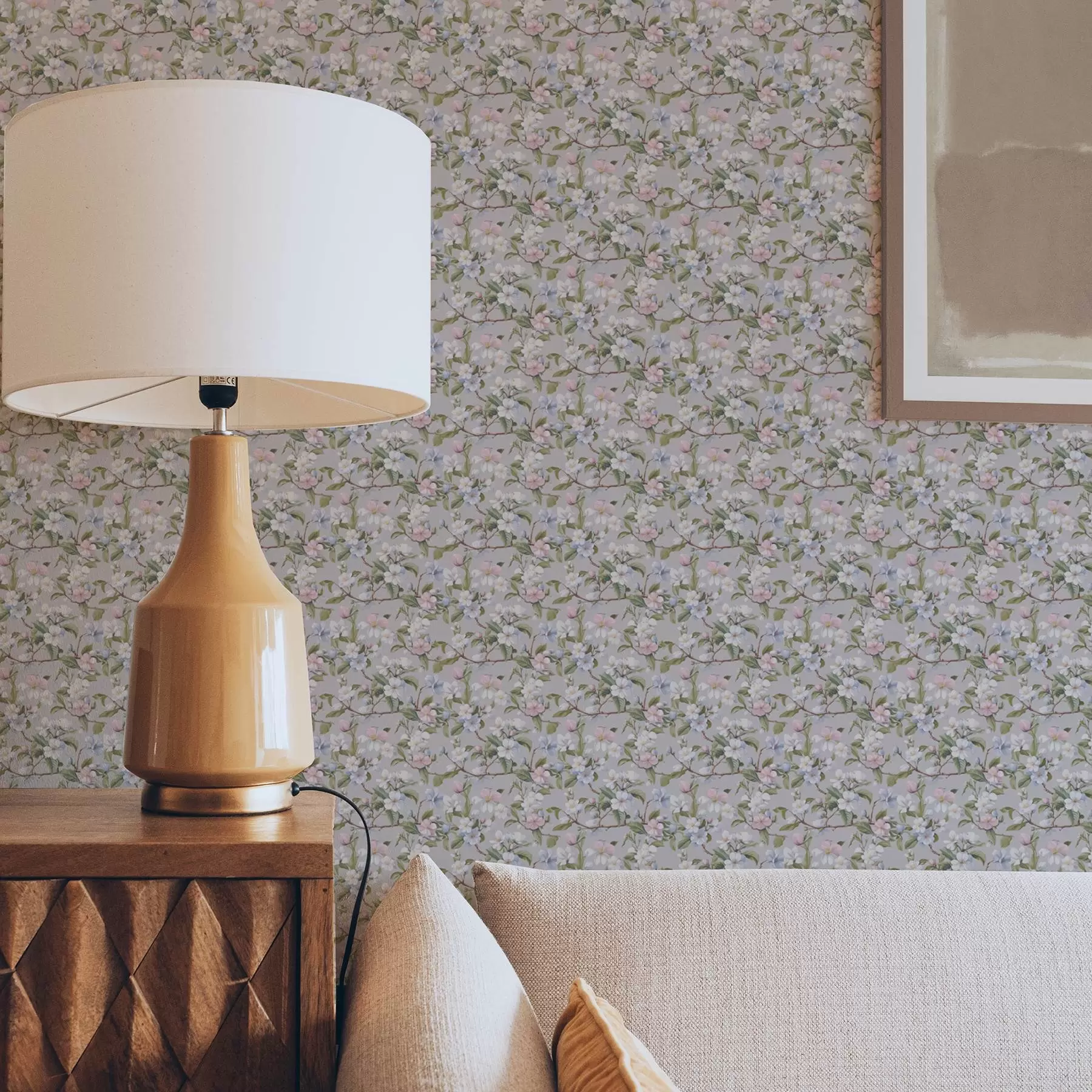 wall murals Pastel floral diagonal in the style of Renaissance textile a00205