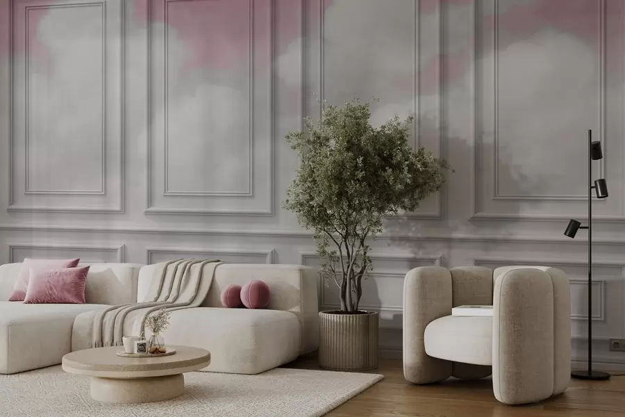 wall murals Moulding imitation with airy clouds w04110v2
