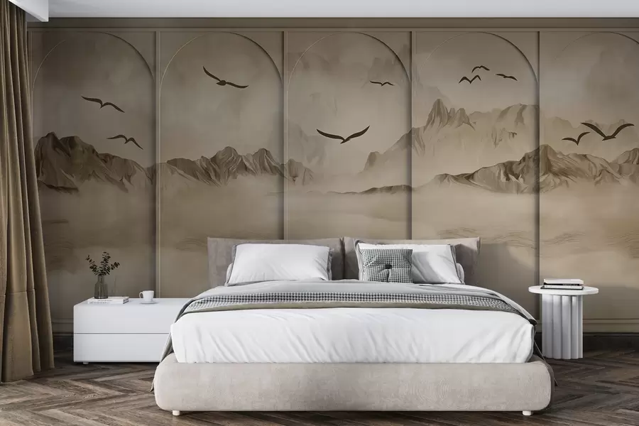 wall murals Mountains through panels w04134v1
