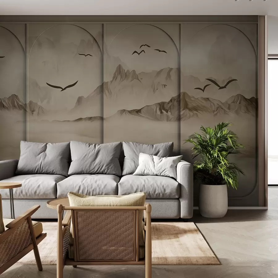 wall murals Mountains through panels w04134v1