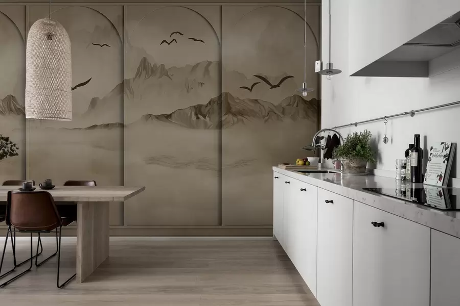 wall murals Mountains through panels w04134v1