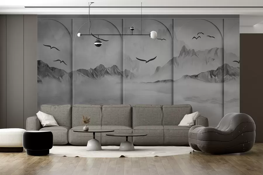 wall murals Mountains through panels w04134v2