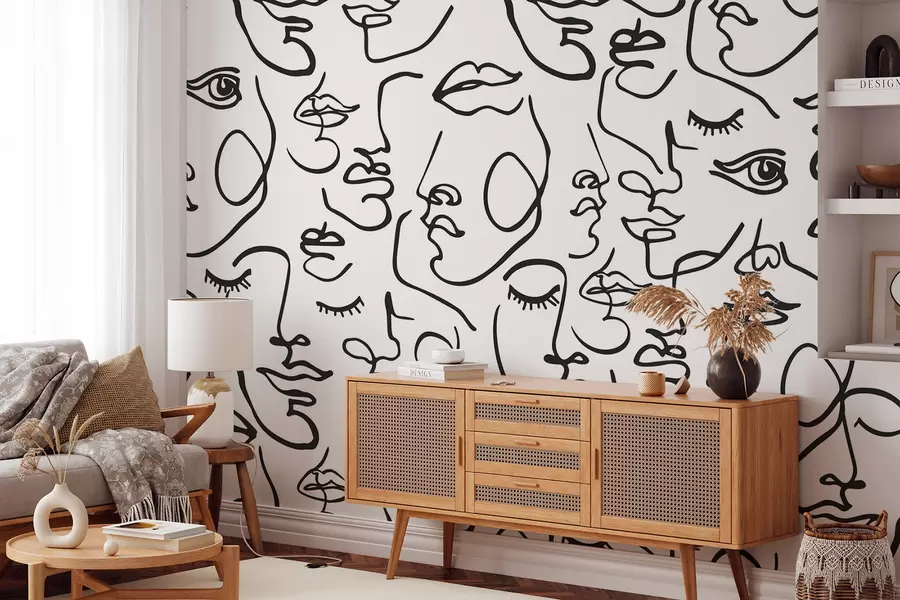 wall murals Abstract faces black color w04121