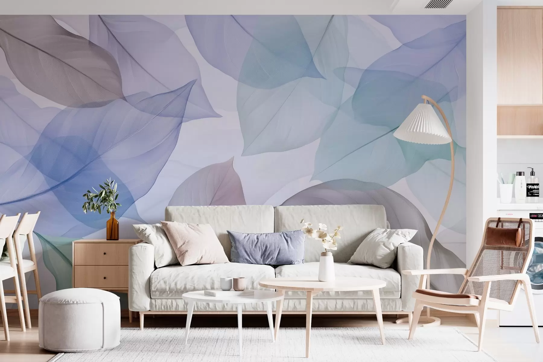 wall murals Translucent leaves with veins in blue and brown tones w04075