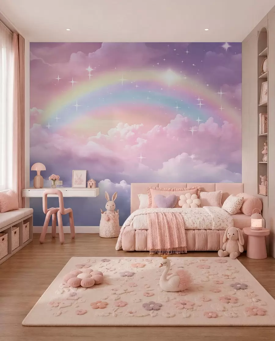 wall murals Rainbow in Lavender Clouds w04146