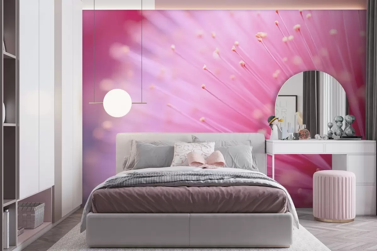wall murals Pink flower stamens in macro, delicate abstraction w04154