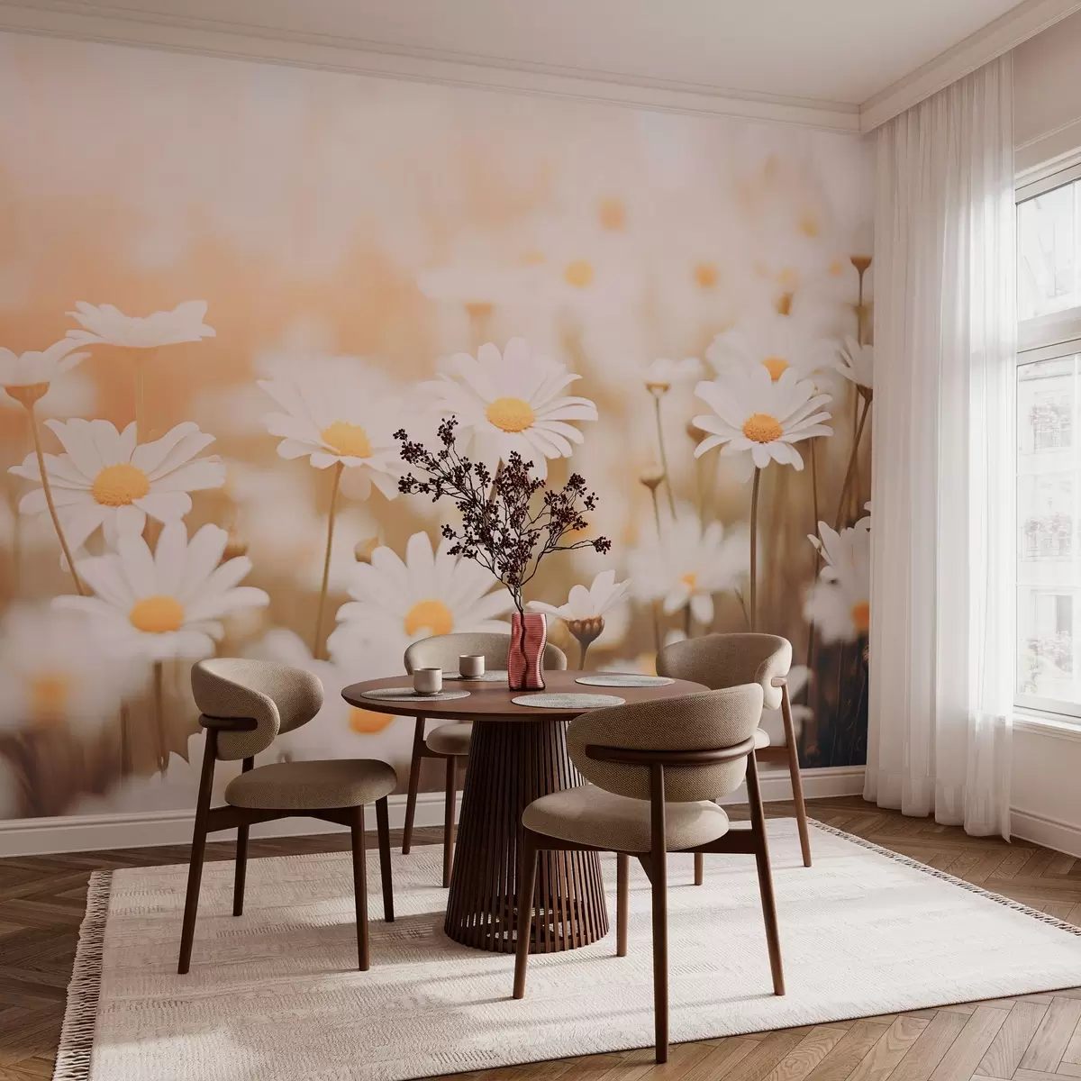 wall murals Wild daisies on a light background with soft focus effect w04161