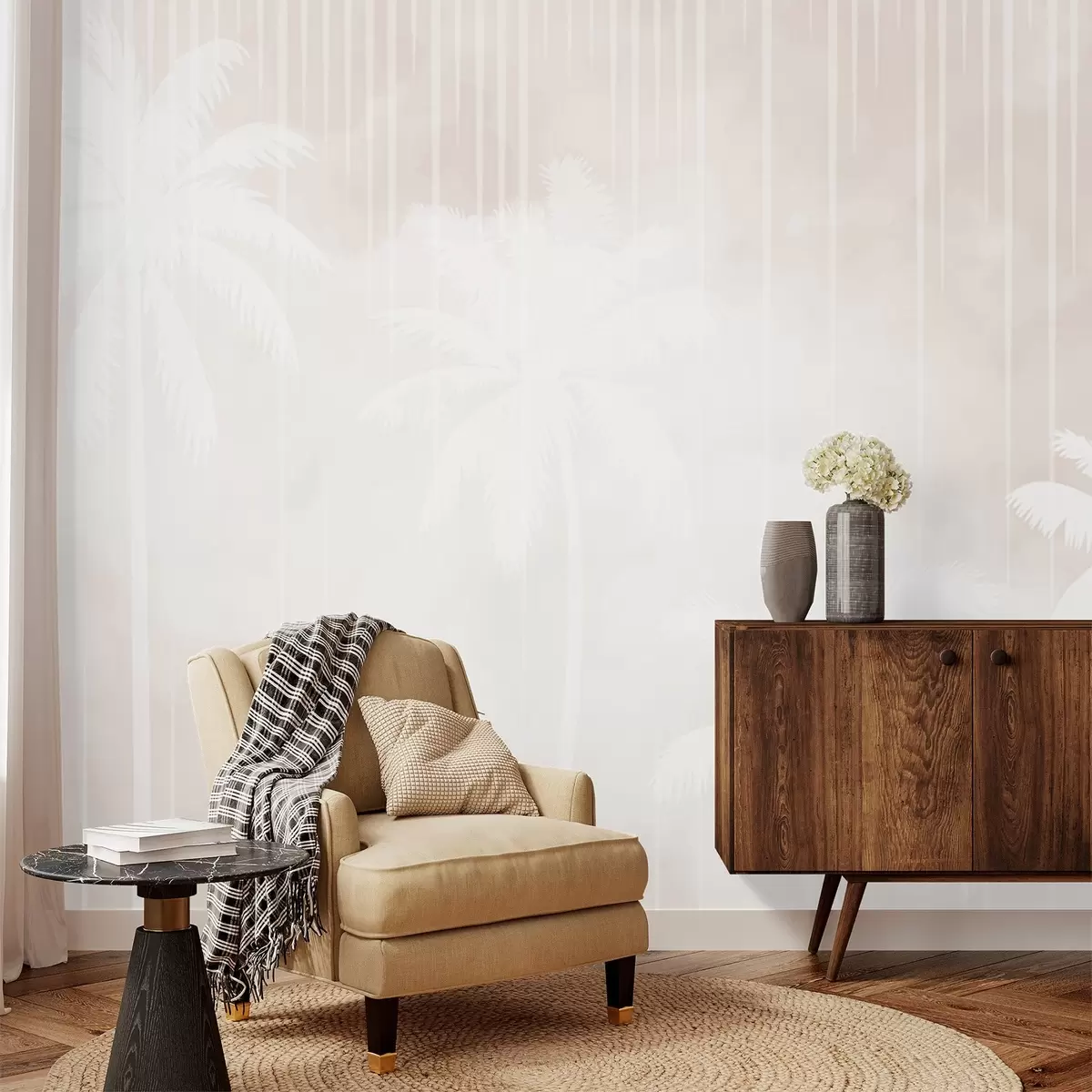 wall murals Fog with palm trees w04180v2