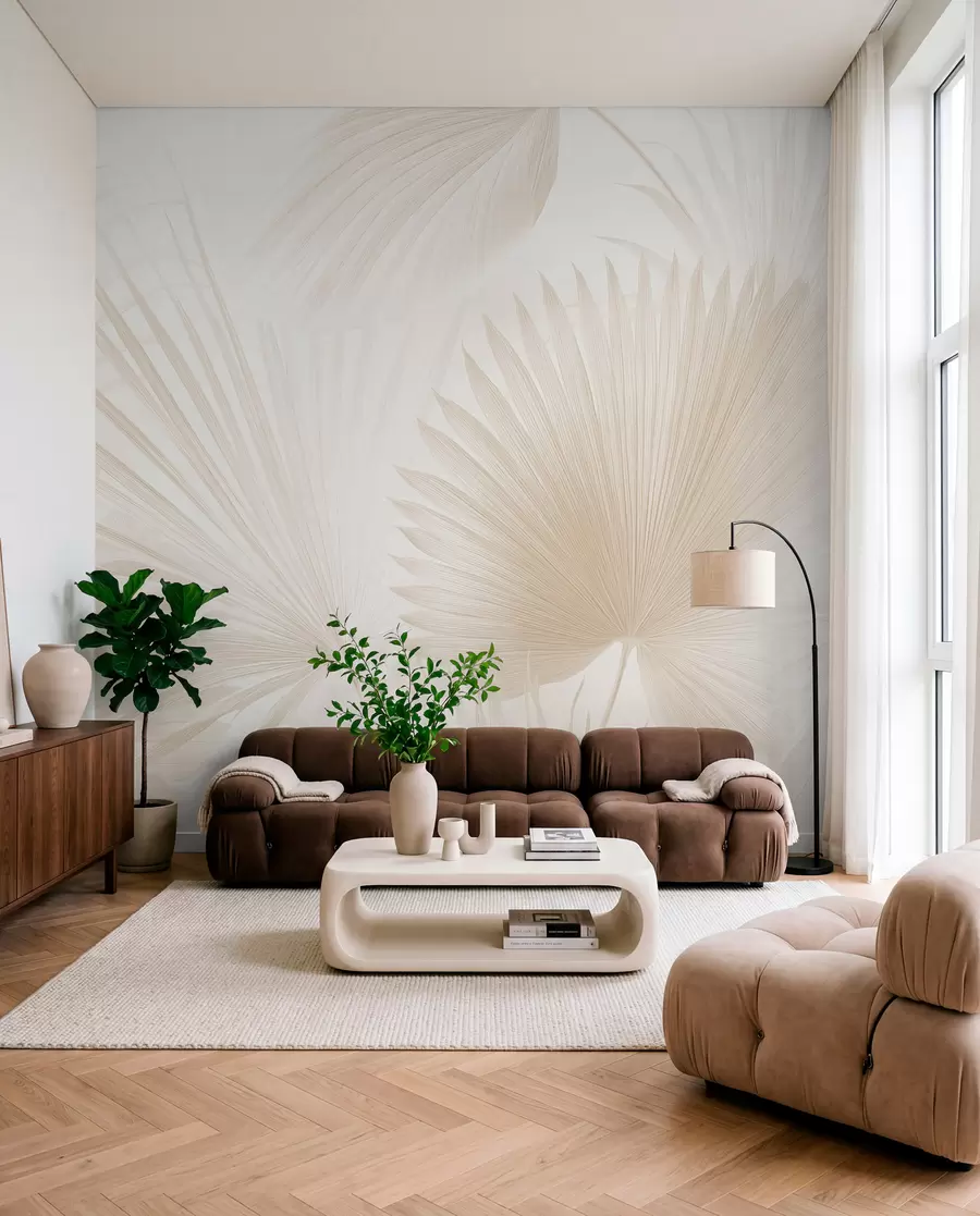 wall murals Palm Fans in Ivory w09084v1