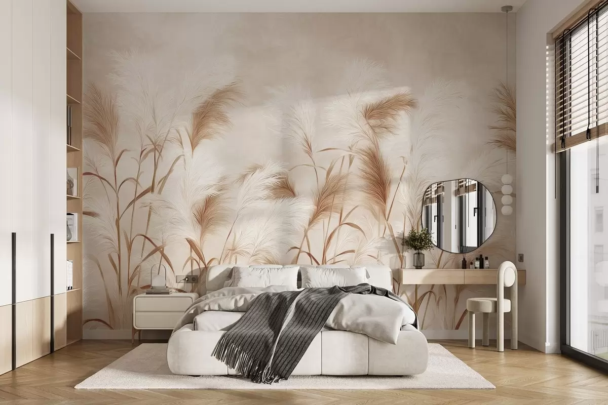 wall murals Elegant pampas grass blooms in soft beige and milky tones w09150v1