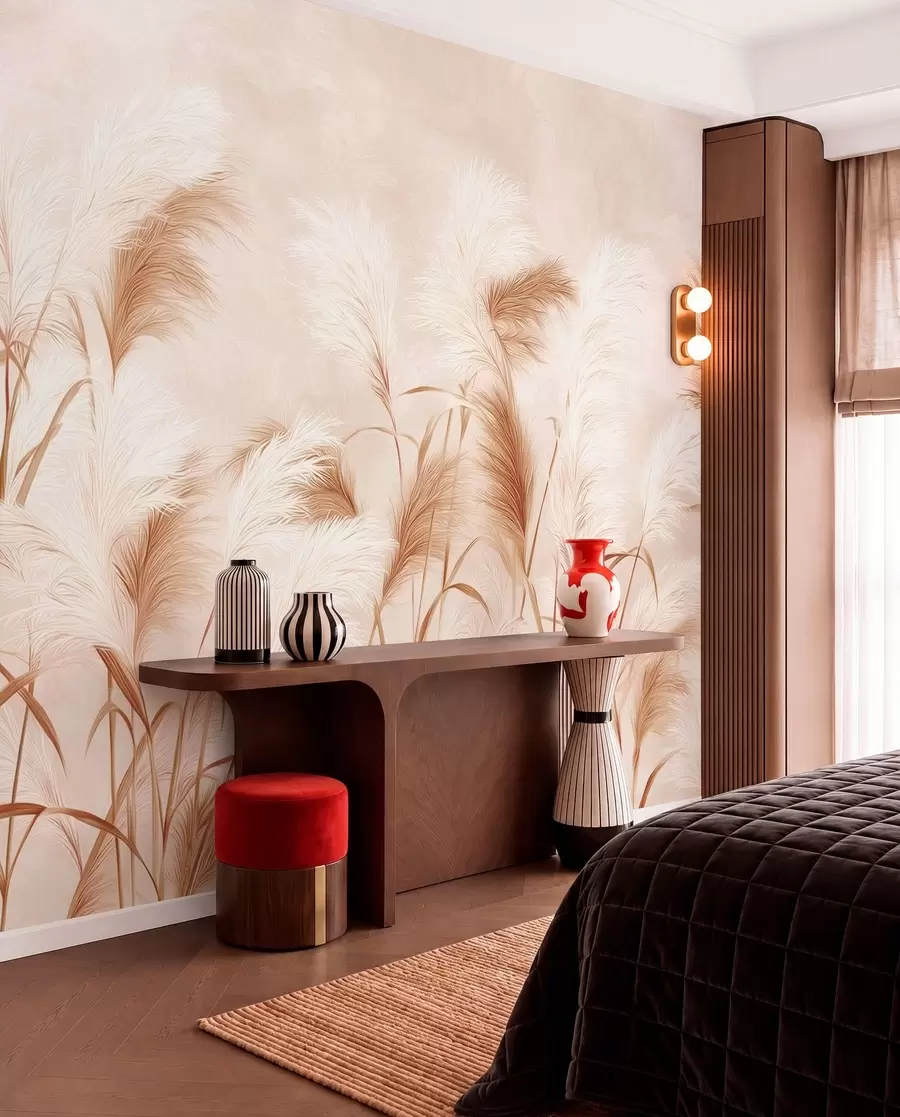 wall murals Elegant pampas grass blooms in soft beige and milky tones w09150v1