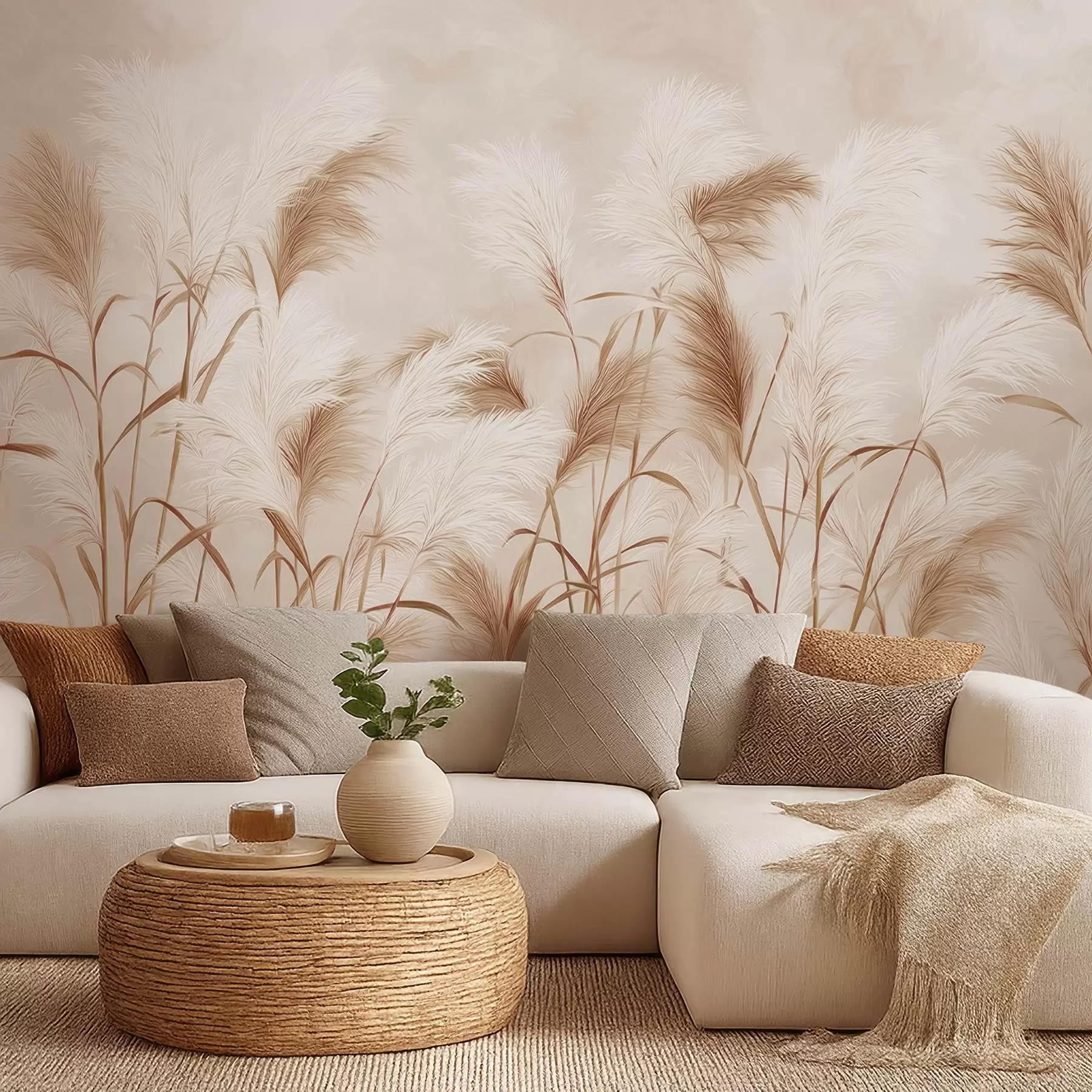 wall murals Elegant pampas grass blooms in soft beige and milky tones w09150v1