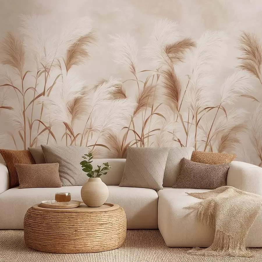 wall murals Elegant pampas grass blooms in soft beige and milky tones w09150v1