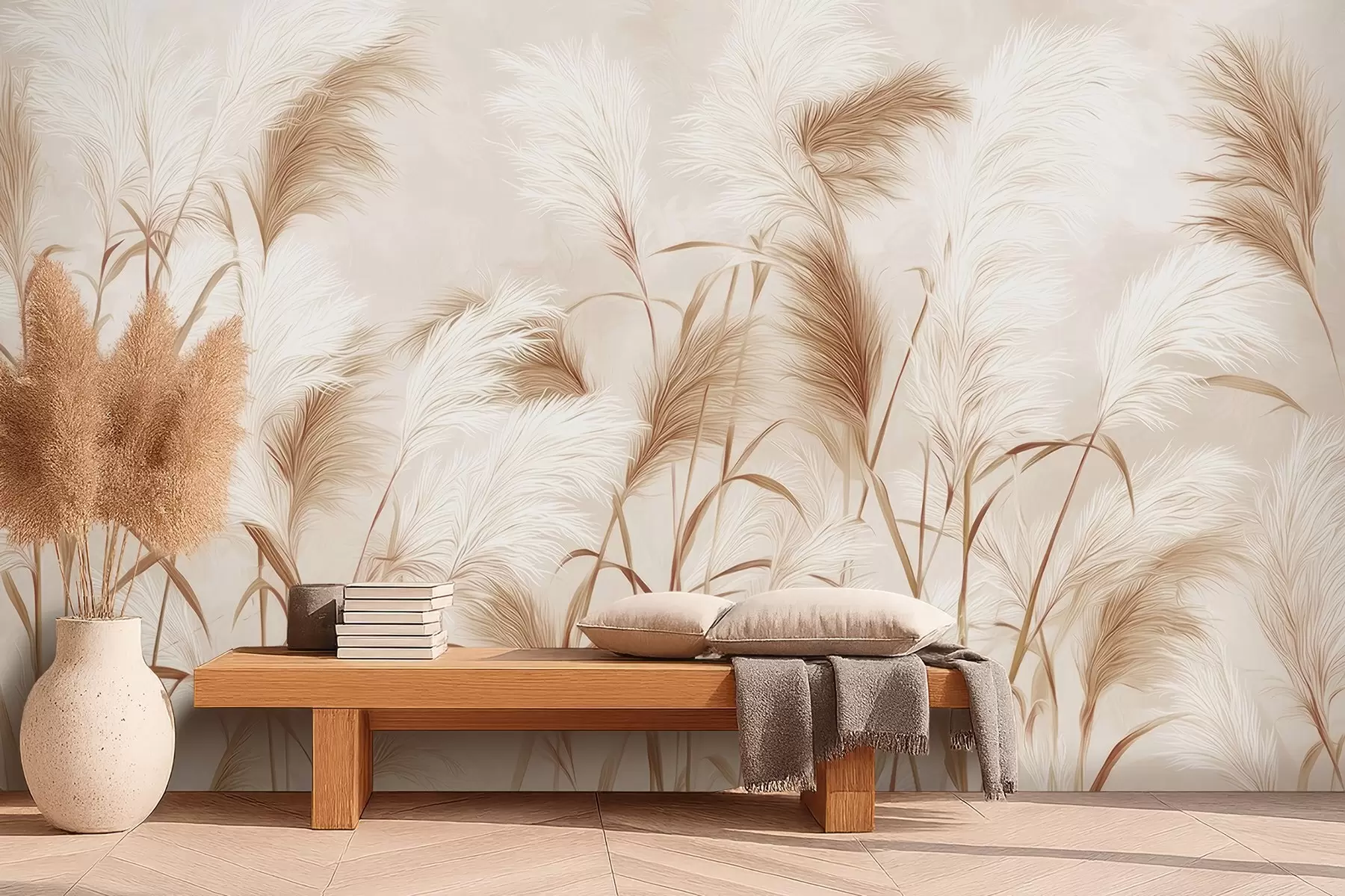 wall murals Elegant pampas grass blooms in soft beige and milky tones w09150v1