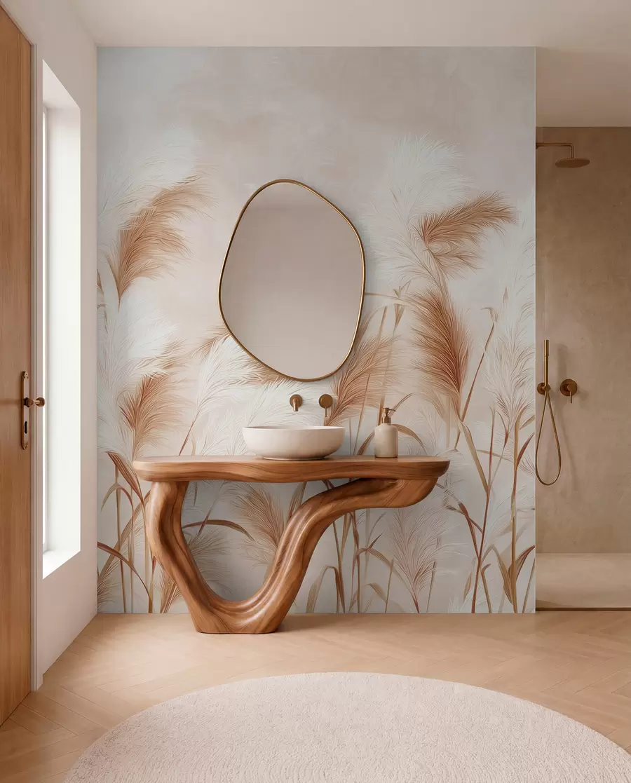 wall murals Elegant pampas grass blooms in soft beige and milky tones w09150v1
