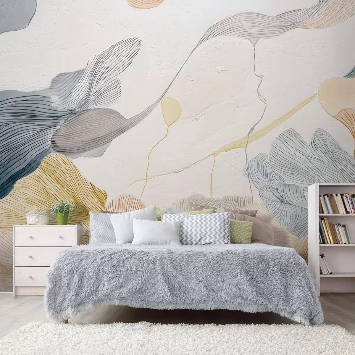wall murals Abstract graphic leaves in warm and cool pastel tones w09222v1