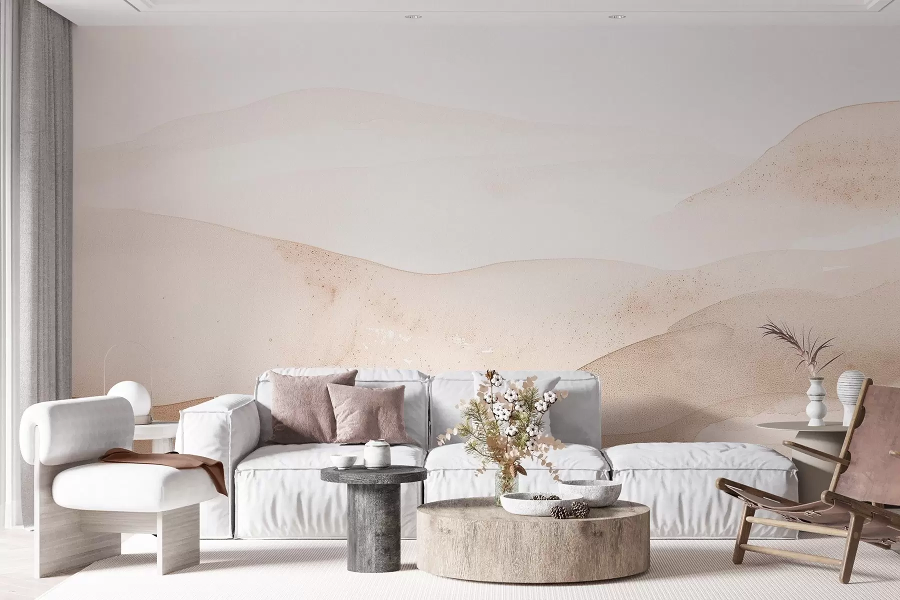 wall murals Watercolor-style mountains in light beige shades w09223