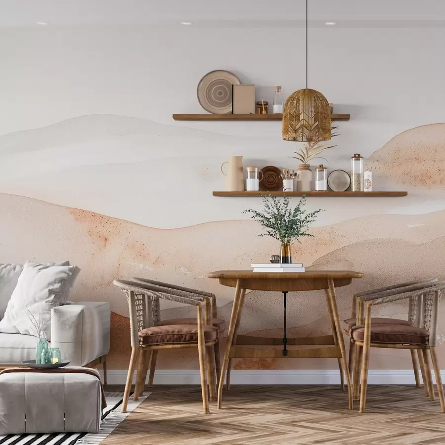 wall murals Mountains with warm-toned watercolor hill effect w09223v1