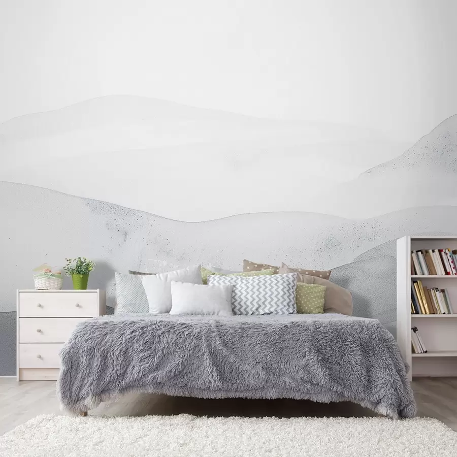 wall murals Minimalist misty mountains in soft blue shades w09223v2