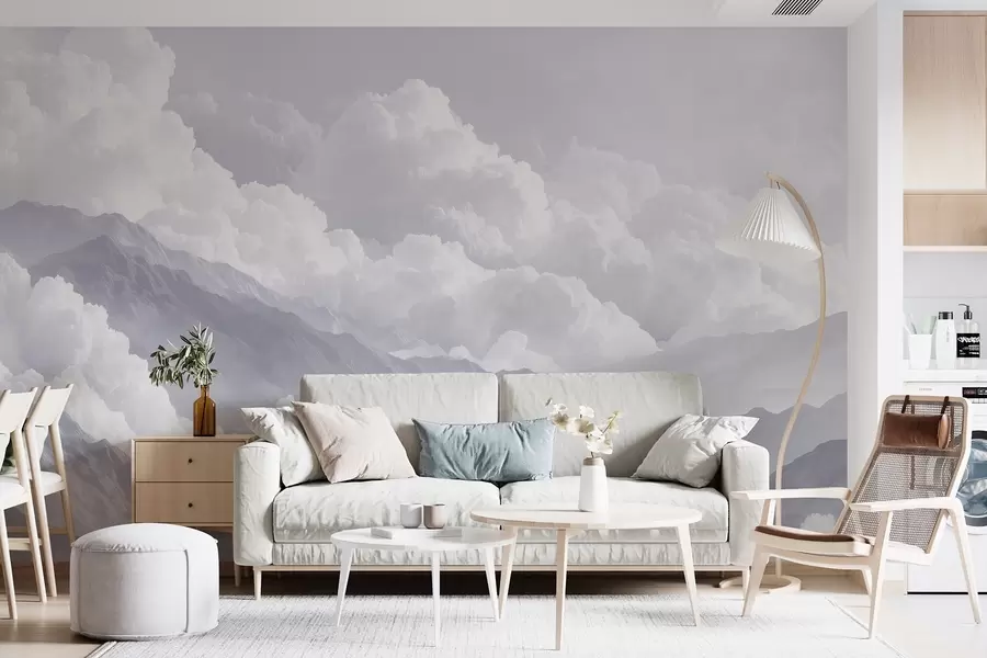 wall murals Soft clouds over mountains in blue tones w09226v2