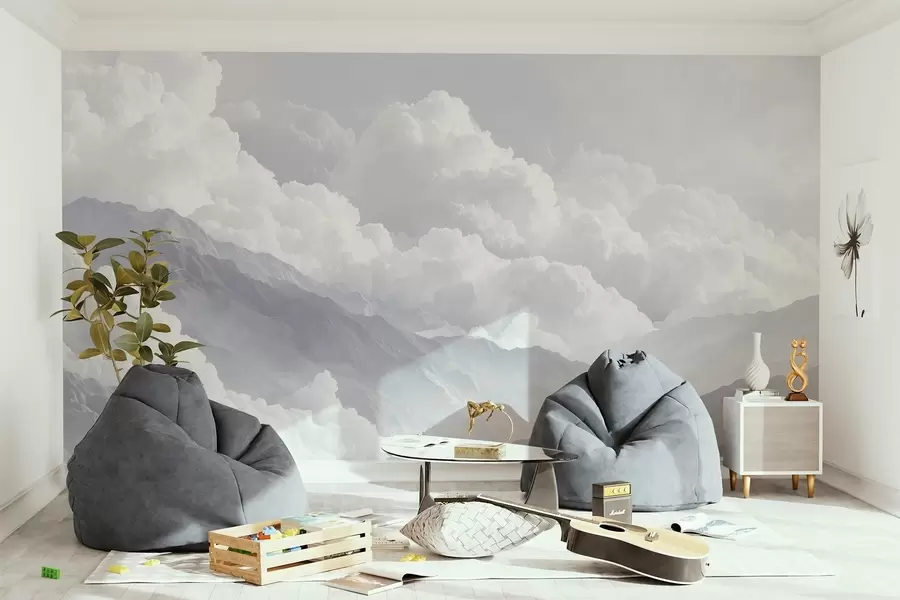 wall murals Soft clouds over mountains in blue tones w09226v2