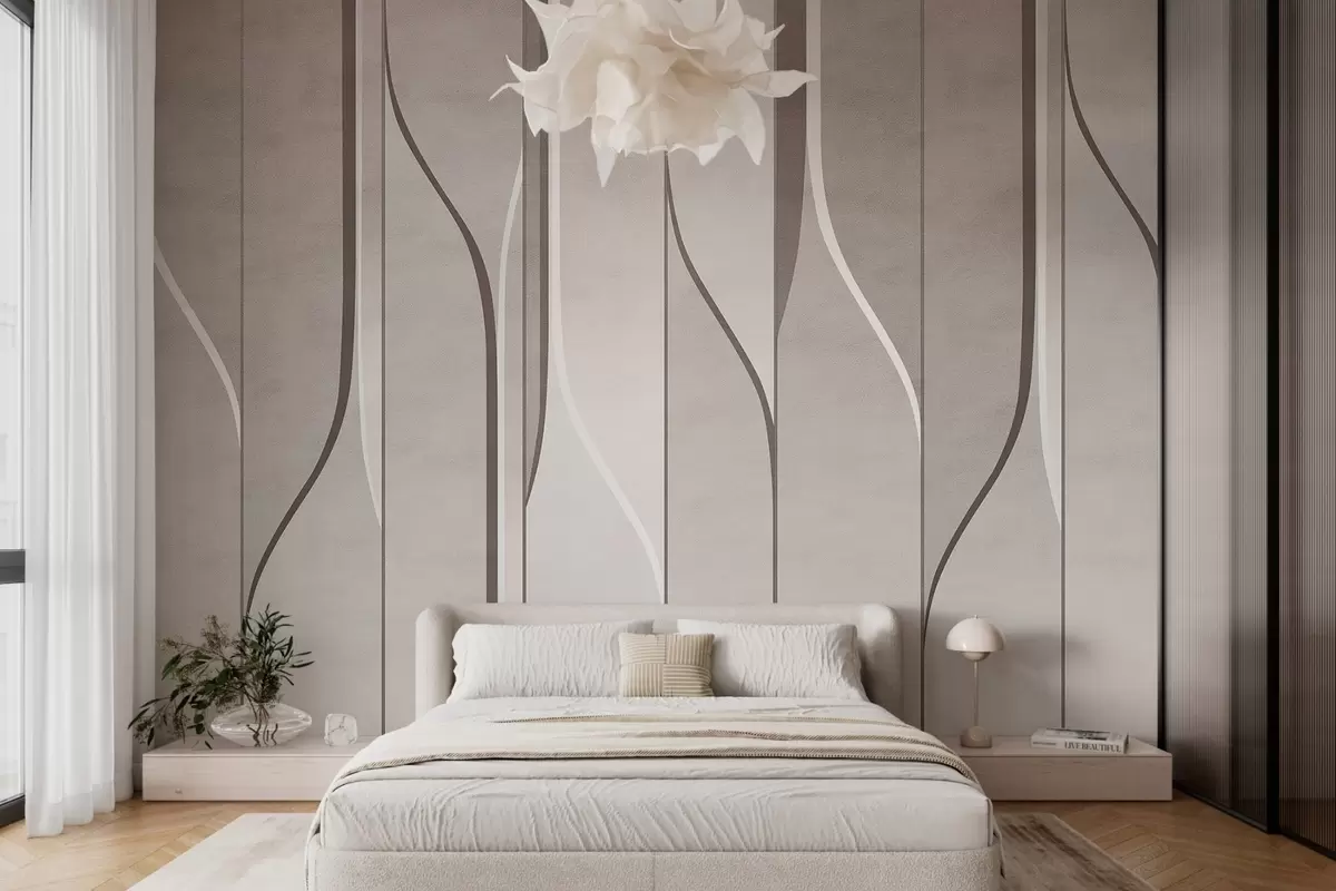 wall murals imitation of wall panels in beige tones w04169