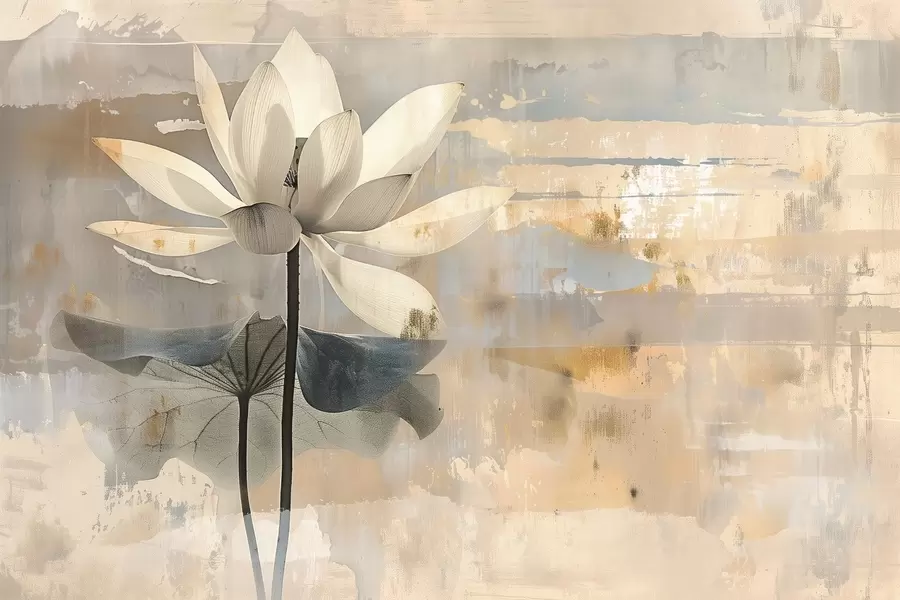wall murals Imitation of a watercolor lotus against an abstract brushstroke background w09244