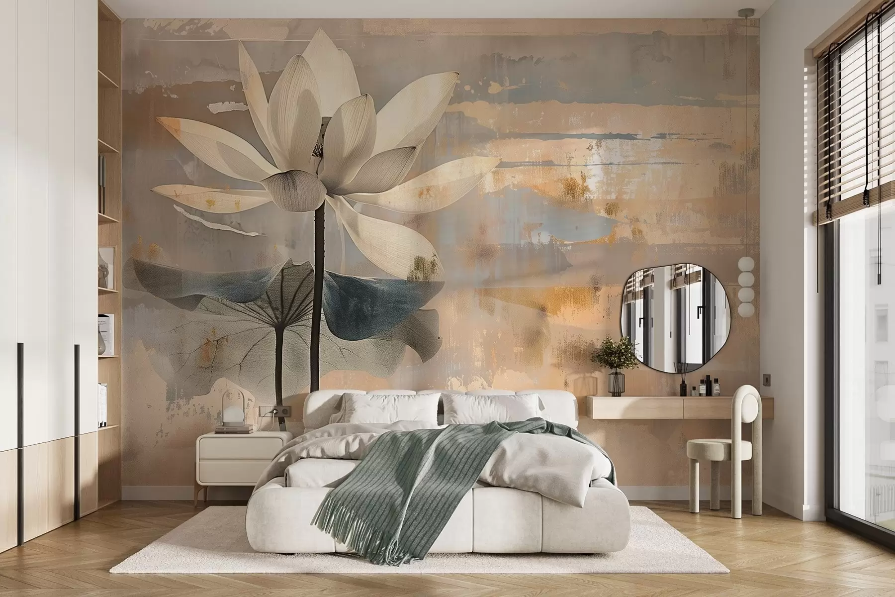 wall murals Imitation of a watercolor lotus against an abstract brushstroke background w09244