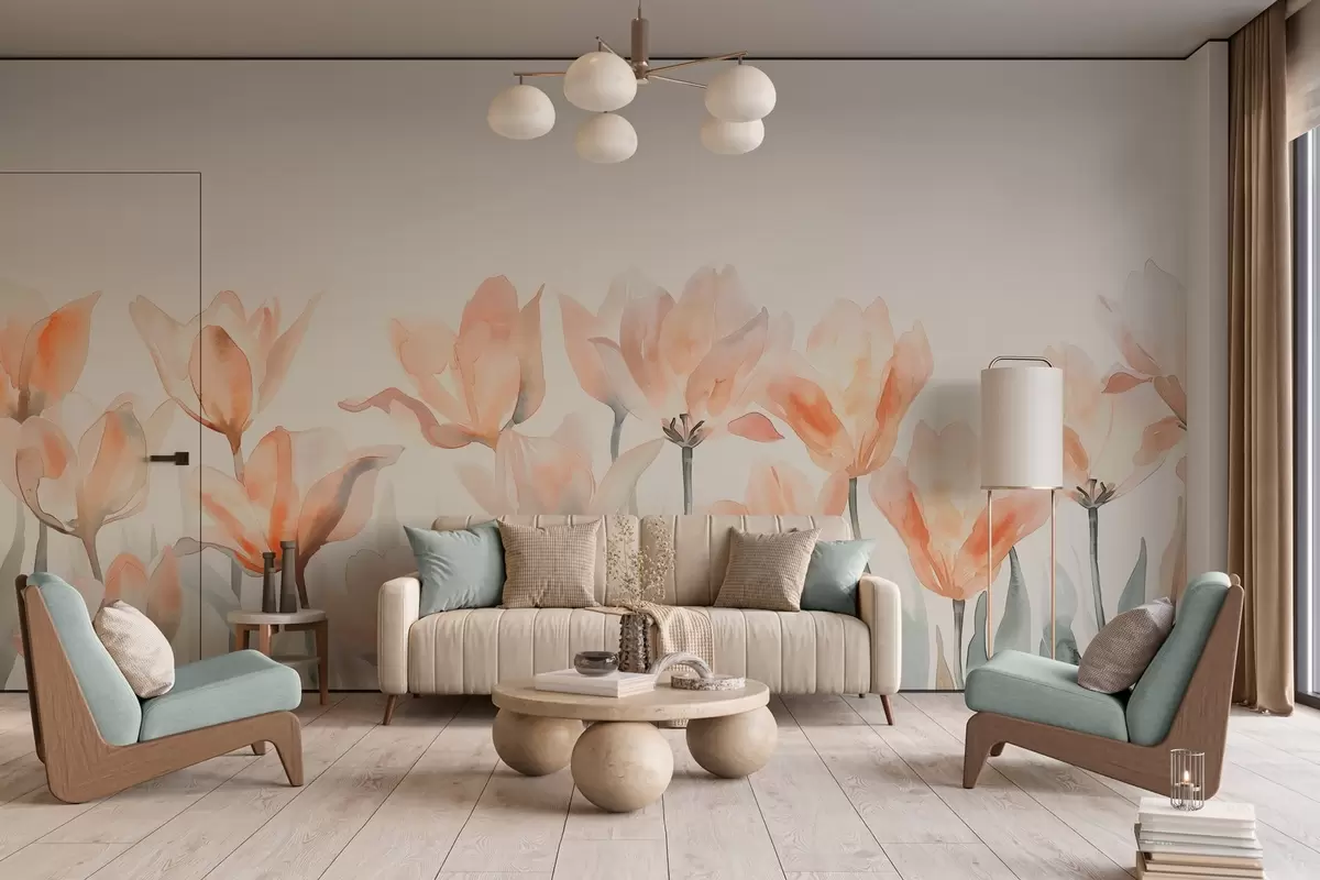 wall murals fresh watercolor tulips growing from below w04204