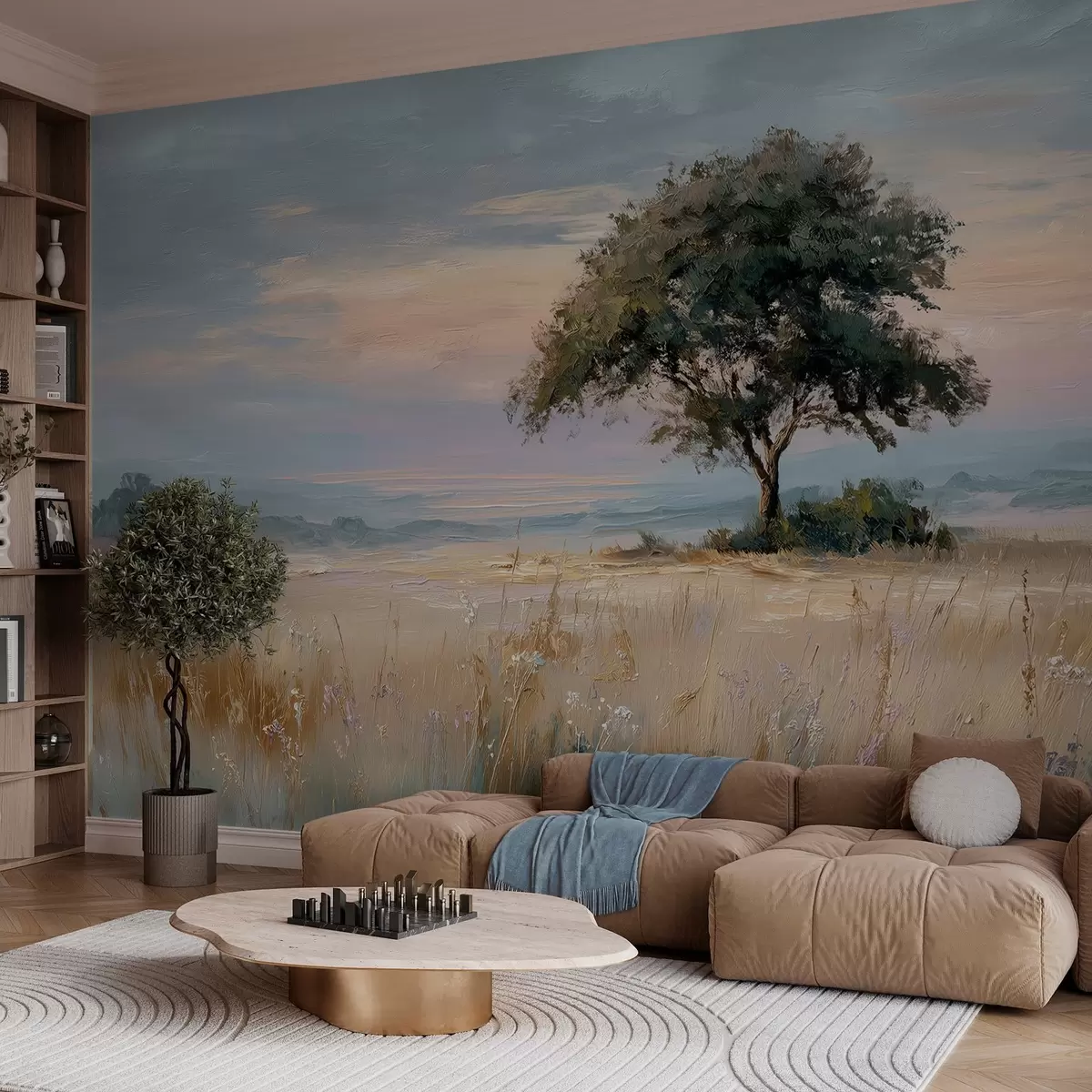 wall murals tree in the middle of a field in the style of oil painting w04206