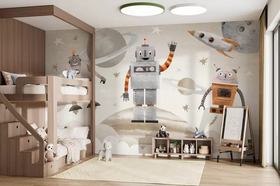wall murals Robots in space in watercolor style w04016v1