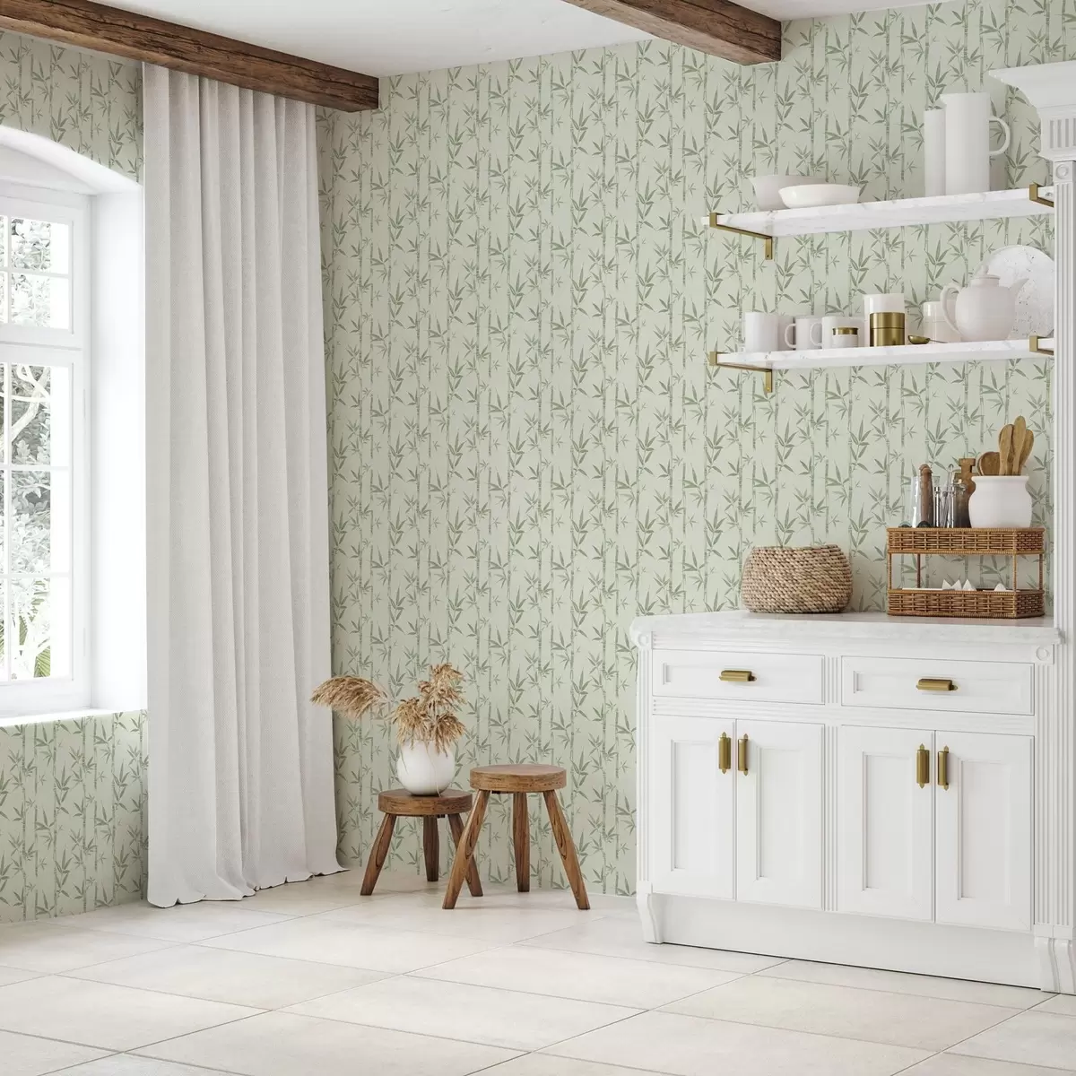 Wallpaper Light green bamboo on soft pastel background a00236v1